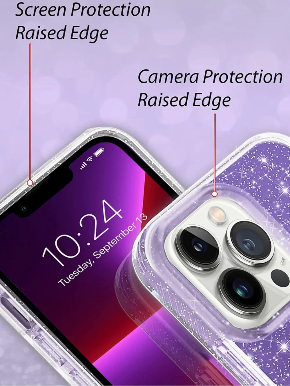 Coolwee iPhone 13 Pro Max Purple Clear Glitter Case NWT